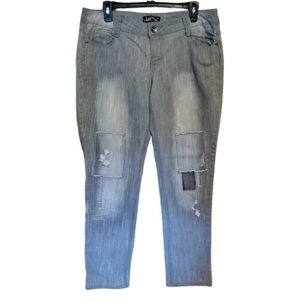 Lei Ashley Low Rise Jeans Sz 13 Juniors Gray Distressed Pockets